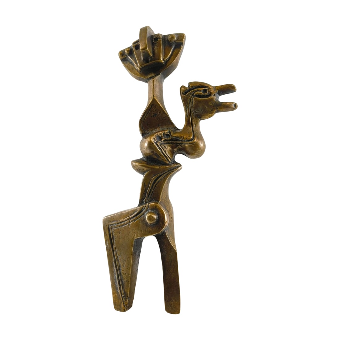 Traore Ali "Untitled" Bronze Sculpture: Title: Traore Ali "Untitled" Bronze Sculpture Description: This piece leaves a deep impression with its humorous form, and its unique shape conveys a warm sense of human love. The marble base is integ