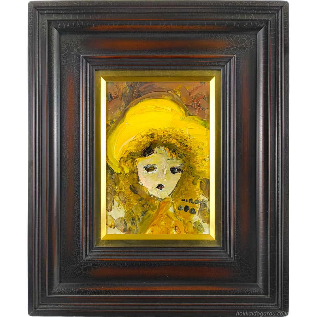 Oda Hiroki "Shojo" Oil Painting SM: Title: ODA Hiroki "Young Girl" Oil Painting Description: The thick application of paint imparts a substantial texture to the canvas, depicting a young girl's face with a predominant yellow tone. Frame