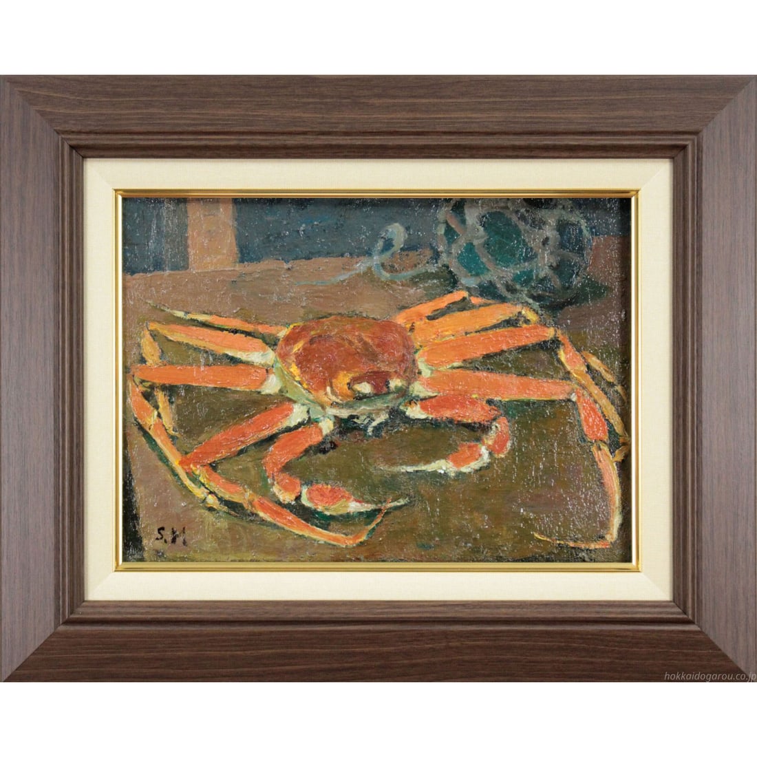 Morimoto Saburo "Zuwaigani" Oil Painting, F4 Size: Title Morimoto Saburo "Zuwaigani" Oil Painting Description This work, created by a painter in Hokkaido, depicts snow crabs on a table. The layering of paint gives the image depth. Technique: Oil paint