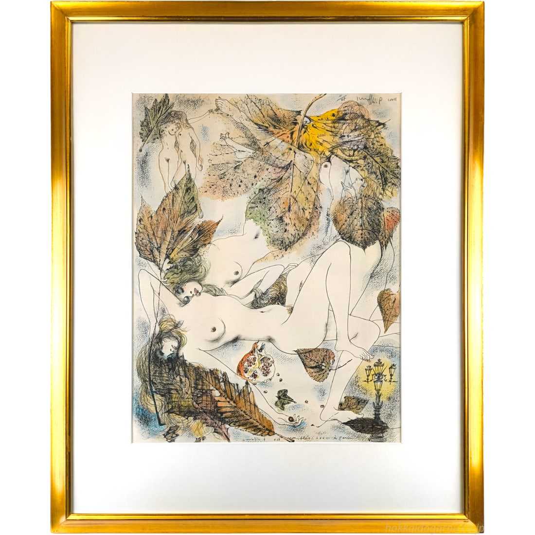 Furusawa Iwami "Kareha to Rafu" Lithograph: Title FURUSAWA Iwami "Withered Leaves and Nude" Lithograph Print Description Renowned as Japan's Dali, the avant-garde genius's work vividly blends sensuality and fantasy in the depiction of the human