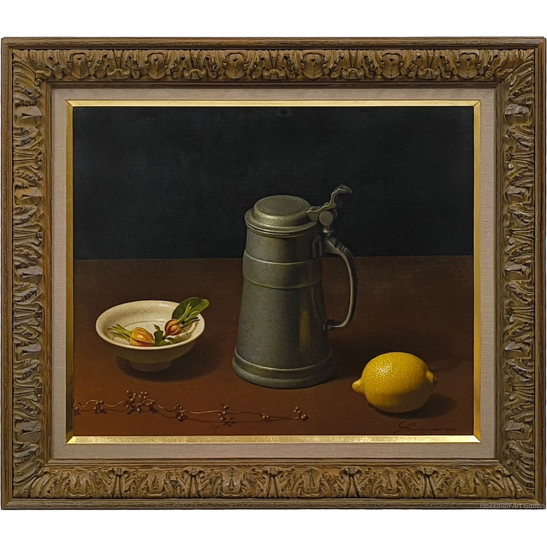 Yoson Mura Exhibition "Lemon and Mug" Oil Painting F8 Size: Title YOMURA Hiraku "Lemon and Mug" Oil Painting Description Quietly standing objects intertwine into a beautiful form, as if time has halted in profound silence. This is a still life painting that ha