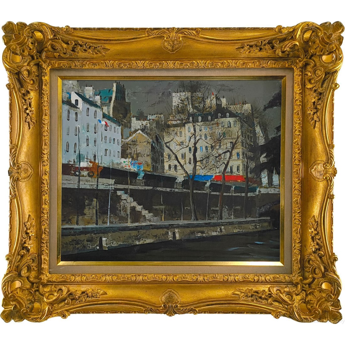 Morishita Takeshi "Pari Sanmarutan Unga" Oil Painting, Size F8.: Title: MORISHITA Takeshi "Canal Saint-Martin, Paris" Oil Painting Description: A profound exploration of boats, harbors, and watersides adds a serene charm to the scenery of the Canal Saint-Martin. Th