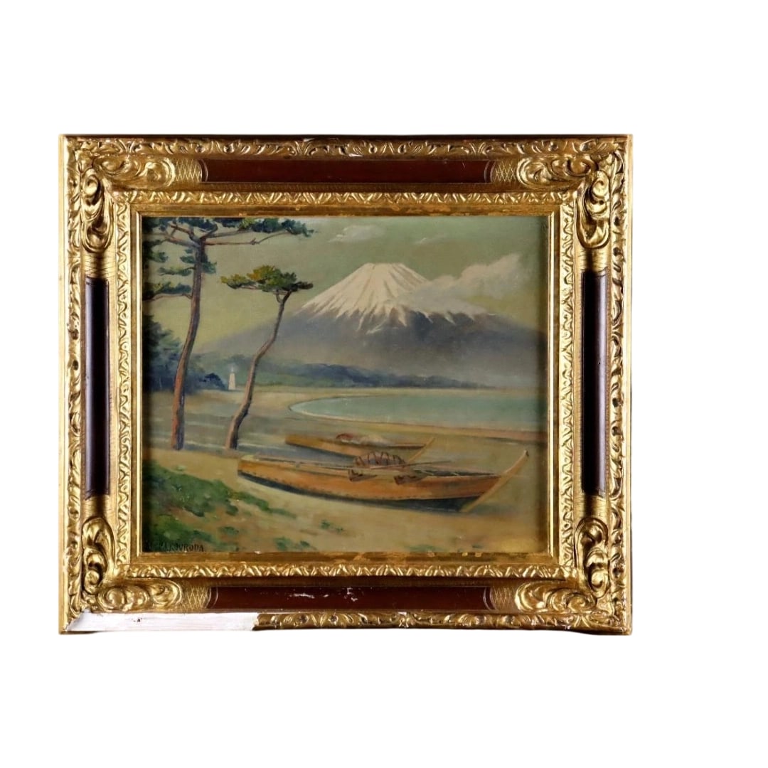 Kuroda Seiki "Fukei" Oil on Canvas, Size 8: Title: Kuroda Seiki, Landscape, Oil Painting No. 8, Authentication Seal, Copy Description: Frame Dimensions: Width 62cm, Height 54cm Painting Dimensions: Width 44cm, Height 36.5cm The frame has