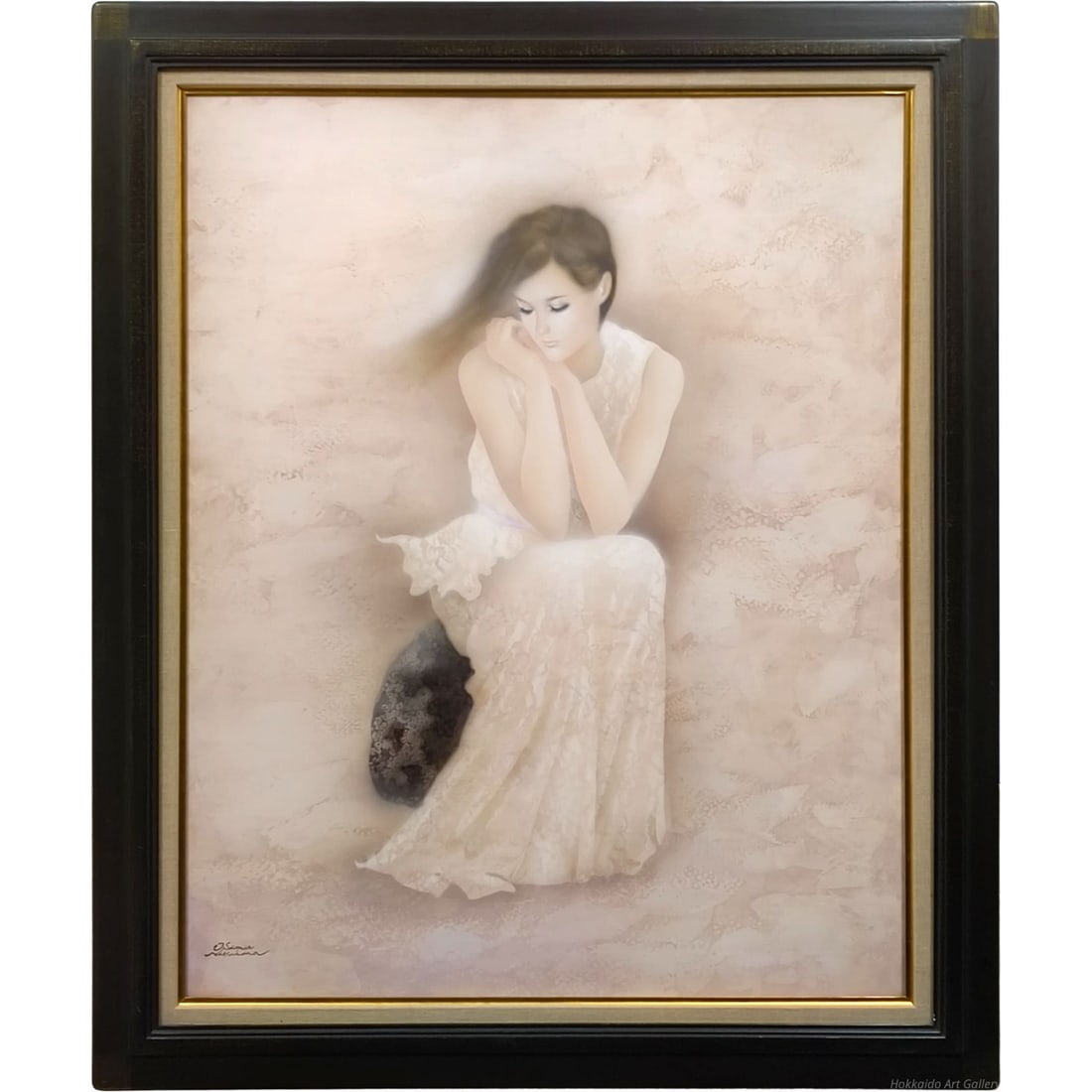 Chugen Osamu "Suwaru Onna" Oil Painting, Size F30: Title: Nakahara Osamu "Seated Woman" Oil Painting Description: This work depicts the posture of a graceful woman with soft and delicate brushstrokes, exuding warmth and a sense of transparency. The el