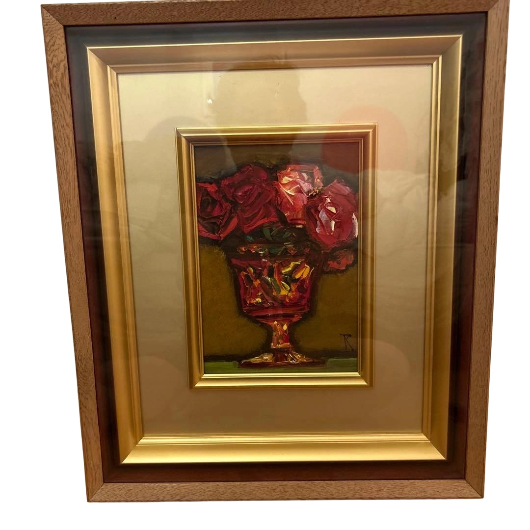 Chikara Nakagawa "Bara" Oil Painting No. 3: Title Nakagawa Chikara Original "Bara" Oil Painting No. 3 Masterpiece of Rose Painting Signed on the Front, Titled and Signed on the Back Description Nakagawa Chikara "Bara" with Signature This is a p