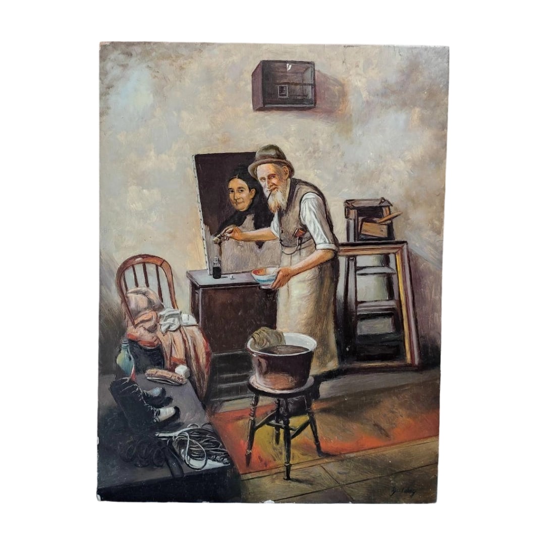 Goringu "Katei Chiryo" oil painting: This piece is an oil painting reproduction of the original work "Home Treatment" by the early 20th-century British genre painter Spencer Lay, recreated by the artist Golding in the latter half of the 