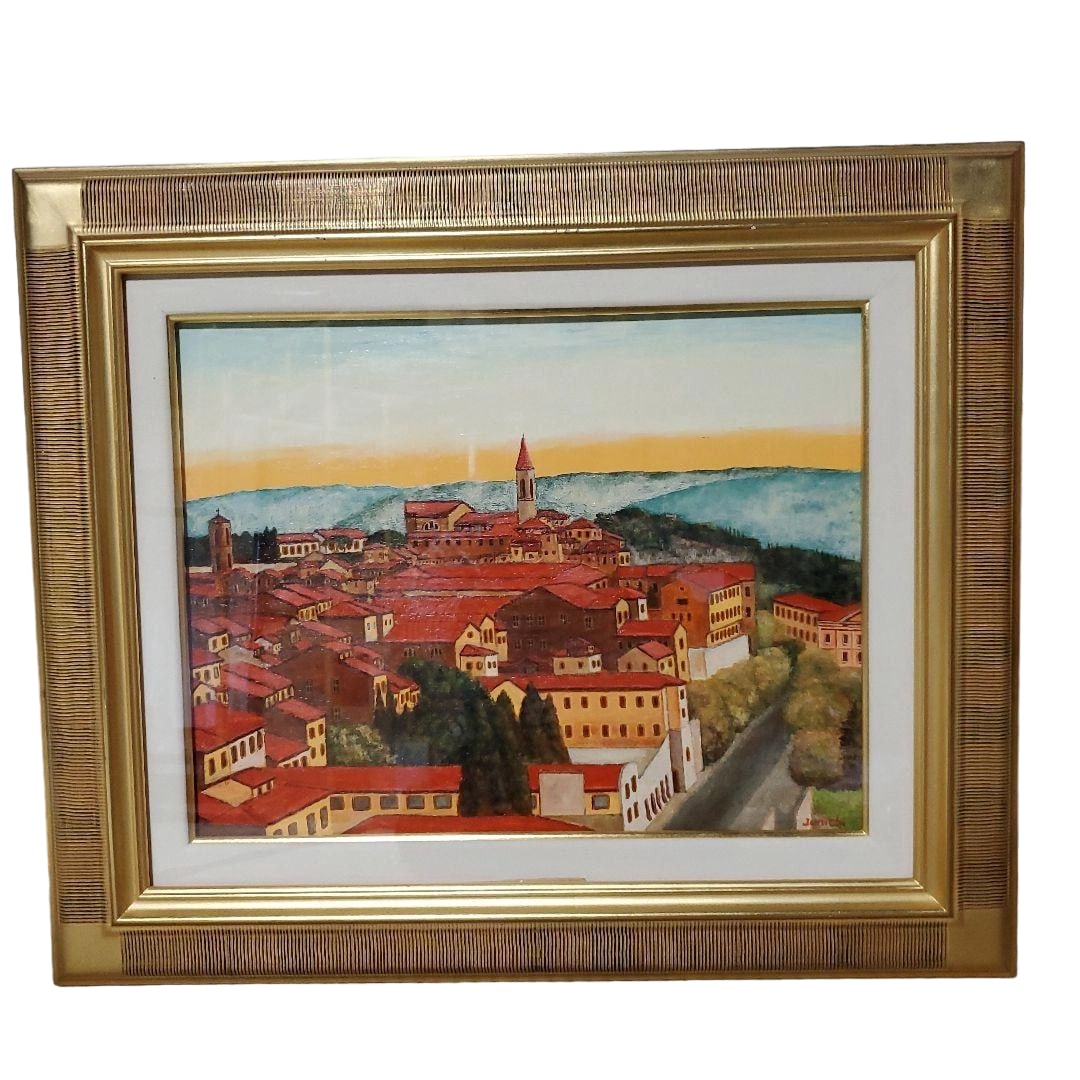 "Akai Machinami" oil painting: Title Large Item Oil Painting "Akaimachi" (Red Townscape) Description Includes Frame Dimensions: Vertical approximately 49cm Horizontal approximately 58cm Painting Dimensions: Vertical 31cm Horizontal