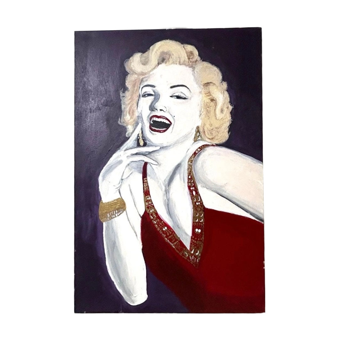 Marilyn Monroe "Pop Art" Acrylic Painting: Title: Marilyn Monroe Pop Art Painting Acrylic Description: This is an acrylic painting in the pop art style depicting Marilyn Monroe. - Art Style: Pop Art - Subject: Marilyn Monroe - Colors: Red and 
