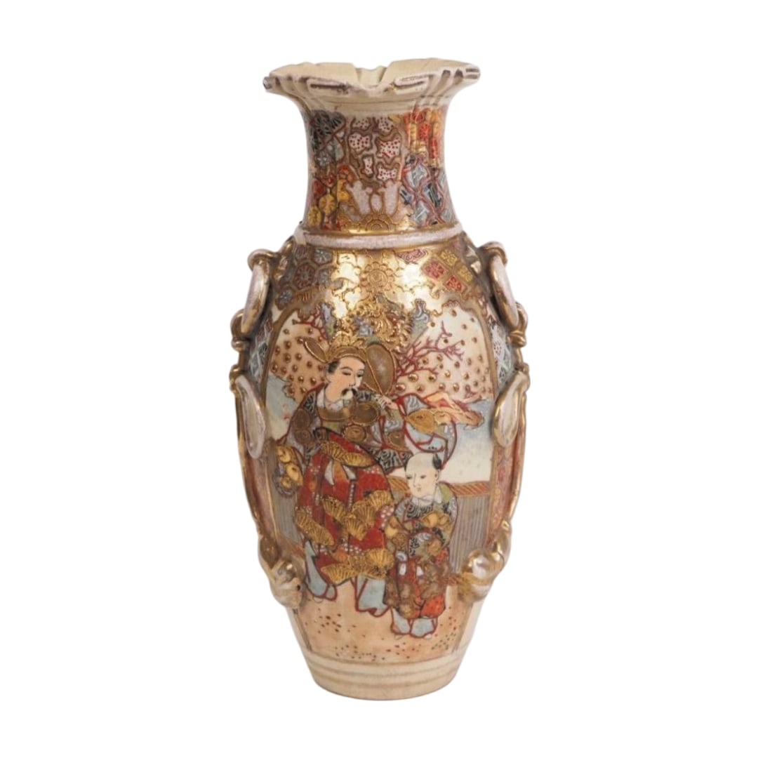 Meiji Period Satsuma Ware "Polychrome and Gilt Decorated Vase with Figural Motif" (1 of 19)