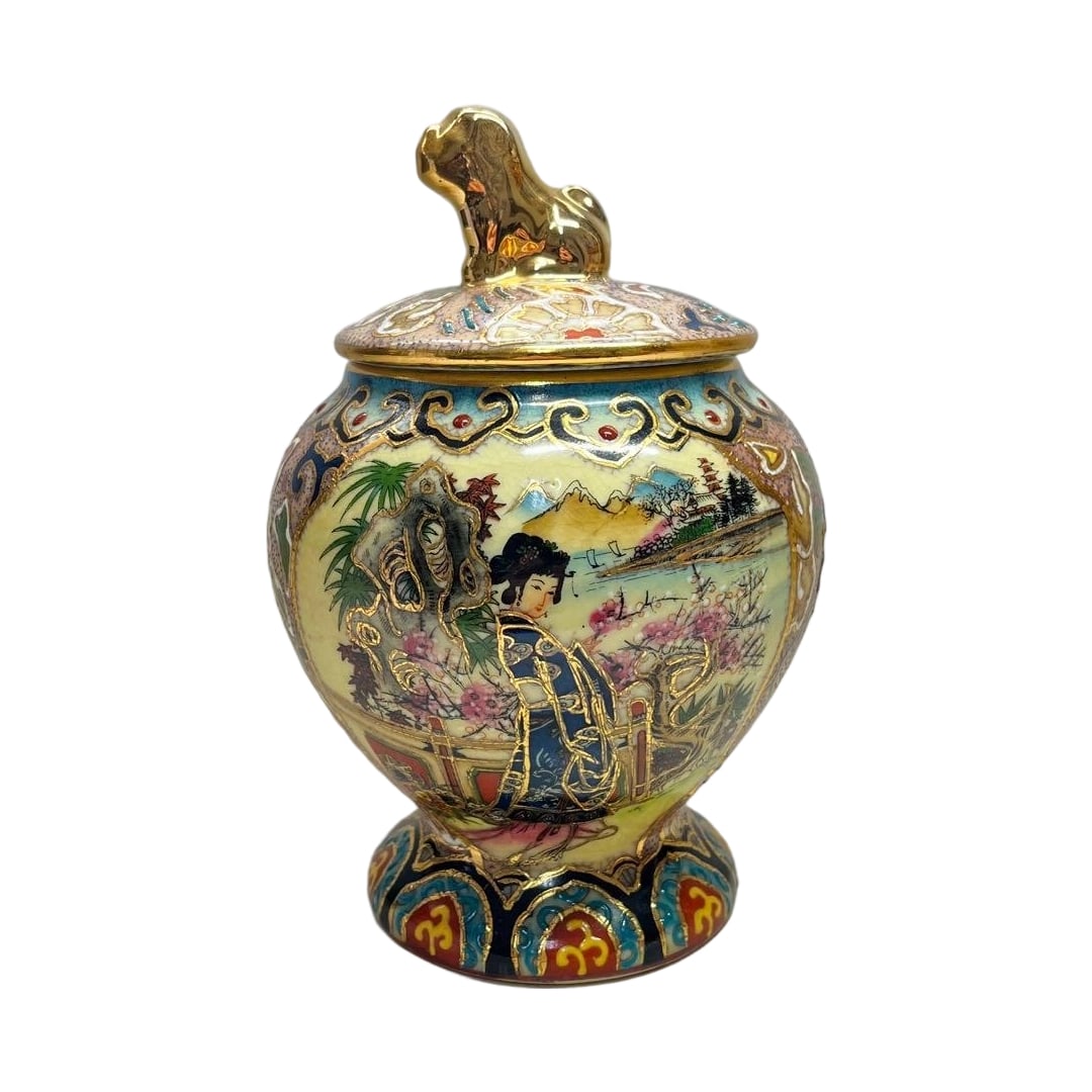 Satsuma-yaki "Shishi Tsumi" Lidded Jar (1 of 7)