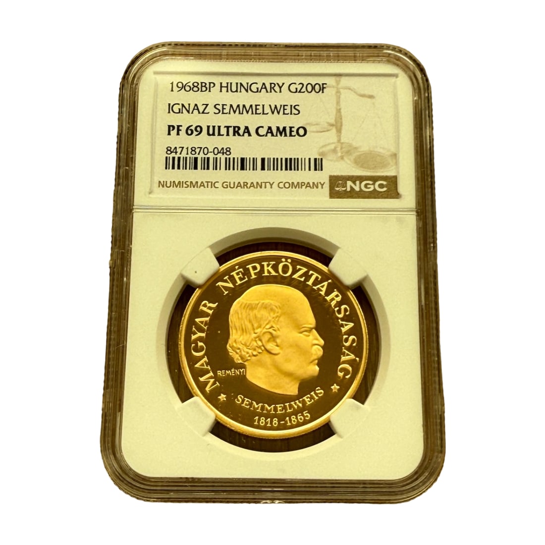 Hungary 1968 BP Gold 200 Int NGC PF69UC Ignaz Semmelweis (1 of 1)