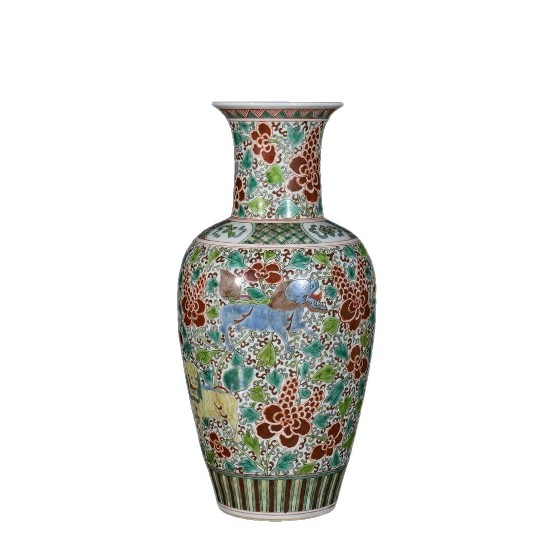 Kangxi Period Five-Colored Floral Lion Pattern Vase (1 of 10)
