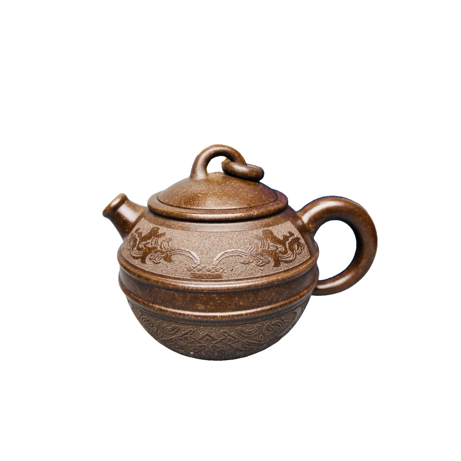 Contemporary Purple Clay Line Rhythm Teapot: This teapot is created by renowned purple clay artist Gu Jingzhou, made from original copper sand, showcasing unique line rhythm textures. With a capacity of 280cc, it is suitable for tea tasting, ref