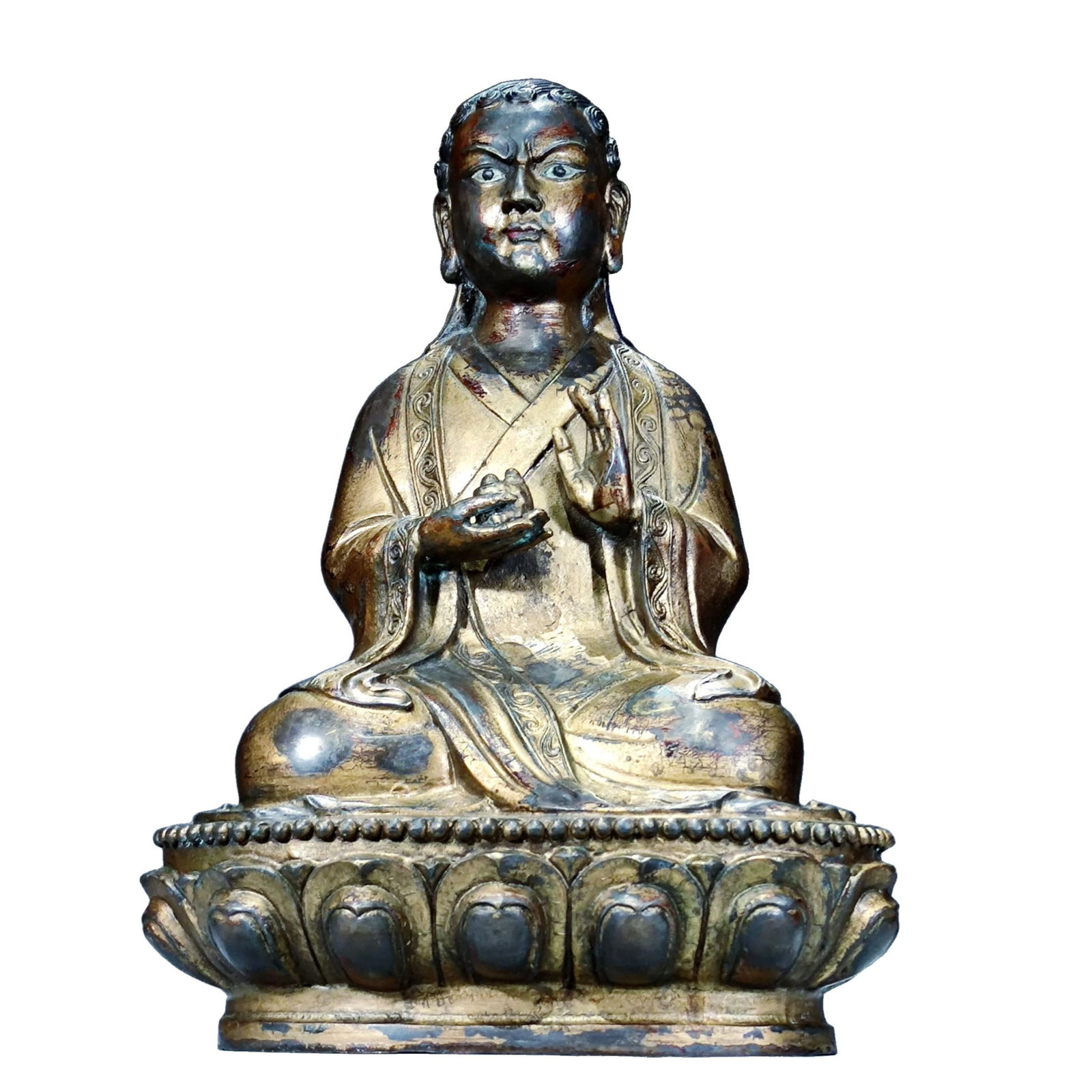 Qing Dynasty Gilded Bronze Buddha Statue: This Qing Dynasty gilded bronze Buddha statue showcases exquisite craftsmanship, with a serene and compassionate expression that reflects profound religious cultural heritage. The soft luster of the g