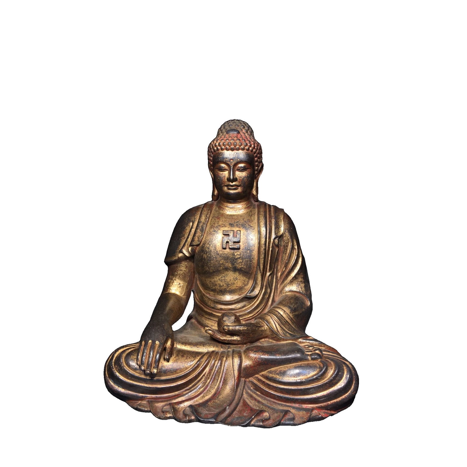 Exquisite Pure Copper Shakyamuni Buddha Statue: This Shakyamuni Buddha statue is made of exquisite pure copper, featuring fine craftsmanship and a unique shape, with an aged patina that reflects a rich cultural heritage. Its moderate size makes it 