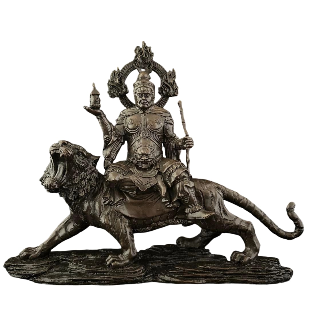 Bishamonten (Tamonten), one of the Seven Lucky Gods, Tiger, Bronze, Antique, Buddhist Statue, (1 of 20)