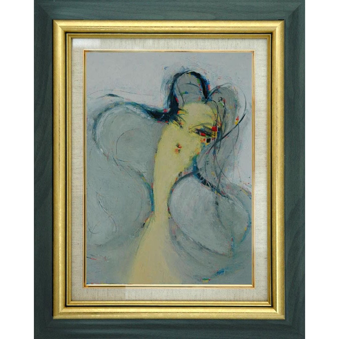 Oil Painting by Sugaya Reiko, Framed, Depicting a Female Figure: Oil Painting by Sugie Ryoko, Framed, Depicting a Female Figure The oil painting measures F6 size, 41cm x 32cm, and is signed, with an inscription stamp on the reverse, created in 2012. The frame measu