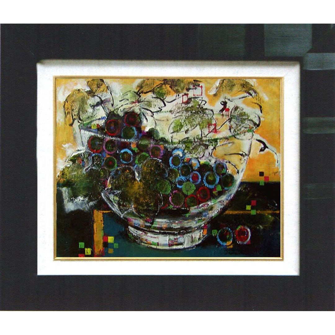 Oil Painting by Sugaya Reiko. Artwork: Decorative Painting with Frame, Grape Still Life.: Oil Painting by Sugie Ryoko Decorative Painting with Frame - Grape Still Life The oil painting measures 40.5 cm x 31 cm, signed, with an inscription stamp on the reverse, created in 2003. The reverse 