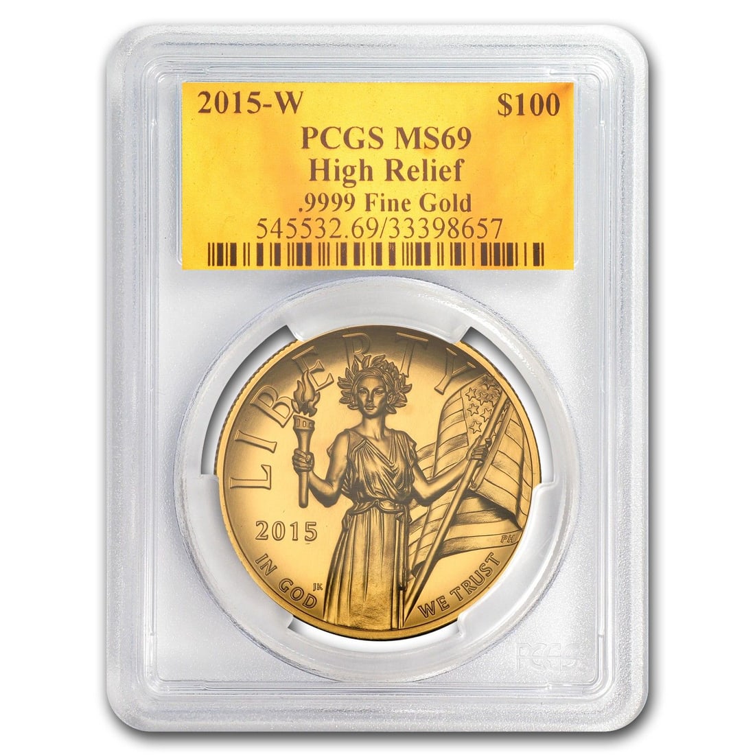 2015-W High Relief American Liberty Gold Coin MS-69: 2015-W High Relief American Liberty Gold Coin MS-69 2015-W High Relief American Liberty Gold Coin, condition MS69, certified by PCGS. Freight: 1.International Freight: Foreign shipping charges are det