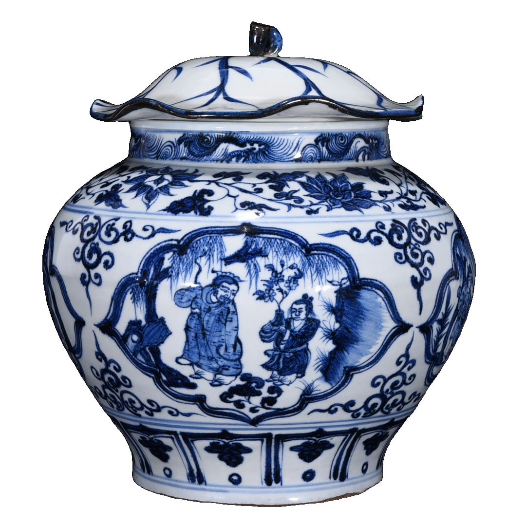 Yuan Dynasty Blue and White Four Loves Figure Lotus Leaf Jar (1 of 10)
