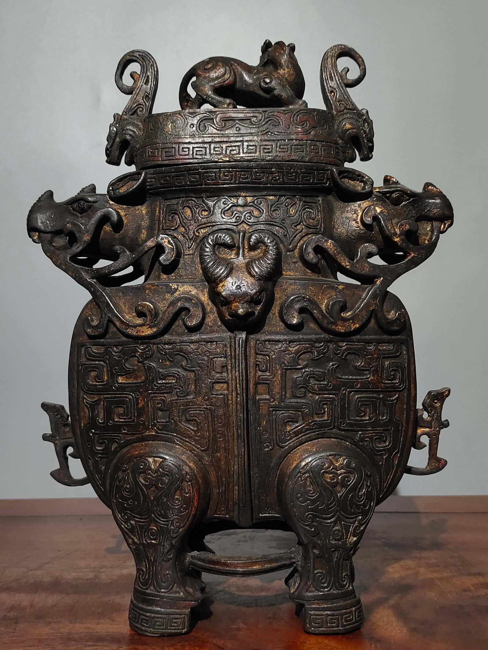 Old Copper Toad Pattern Bull Vase - 8