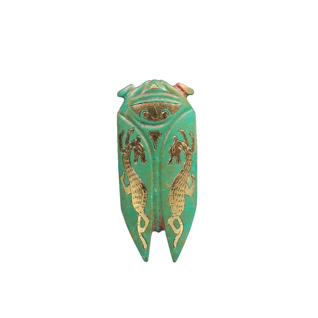 Warring States Han Dynasty High Porcelain Turquoise Inlaid Gold Double Dragon Pattern Cicada Pendant: This Warring States Han Dynasty high porcelain turquoise inlaid gold double dragon pattern cicada pendant showcases exquisite craftsmanship and intricate carving, reflecting the unique charm of Han dy