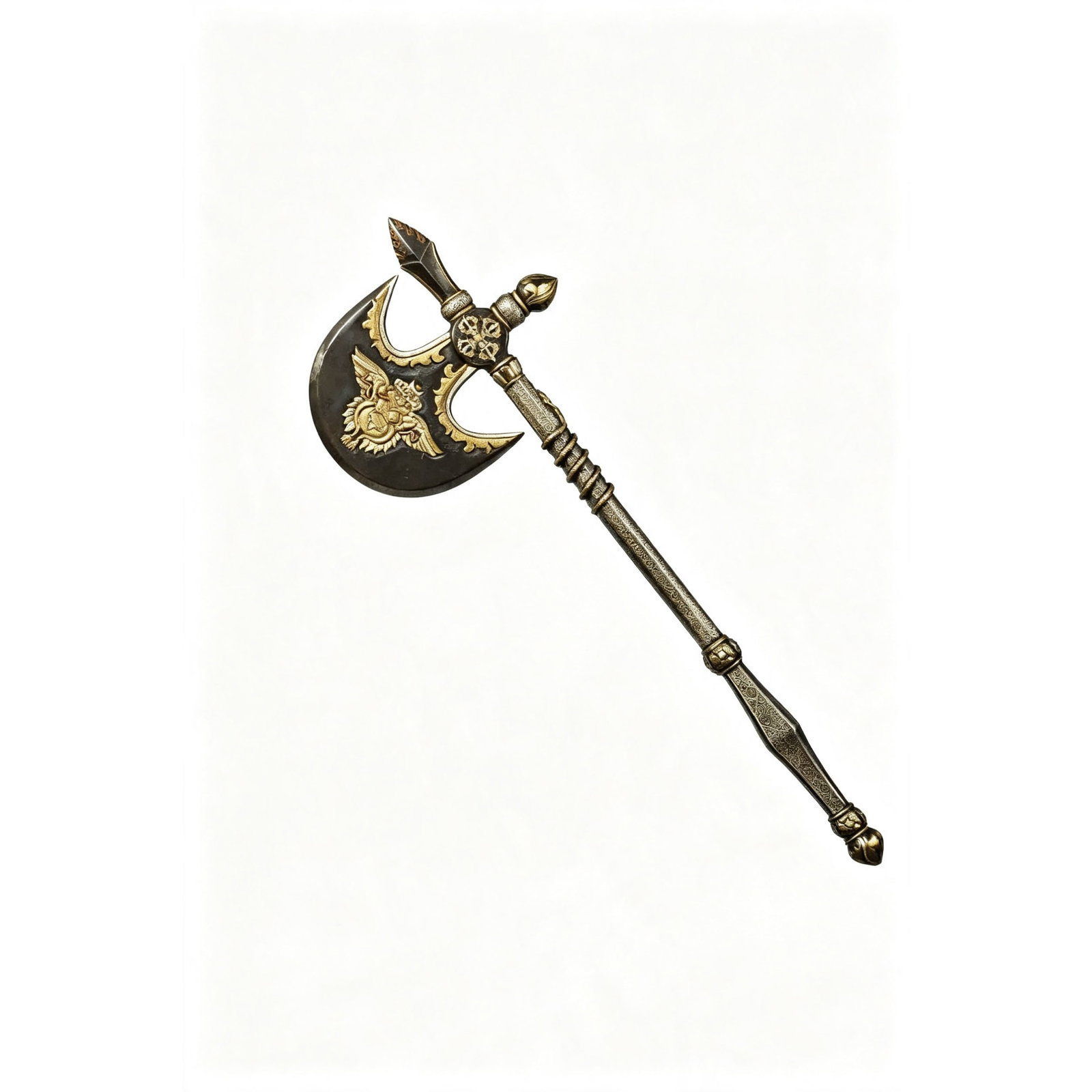 Qing Dynasty Iron Cut Gold and Silver Garuda Pattern Vajra Axe (1 of 10)