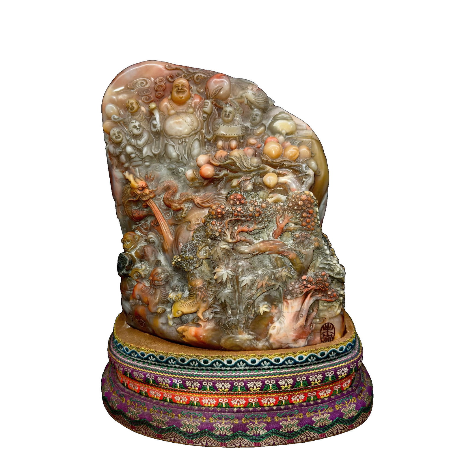 Laos Stone Maitreya Seal with Child Play: This seal is made of high-quality material, featuring a smooth and delicate stone texture, exquisite carving, and a translucent color. It is crafted by a renowned engraver and is well-preserved. (Weig