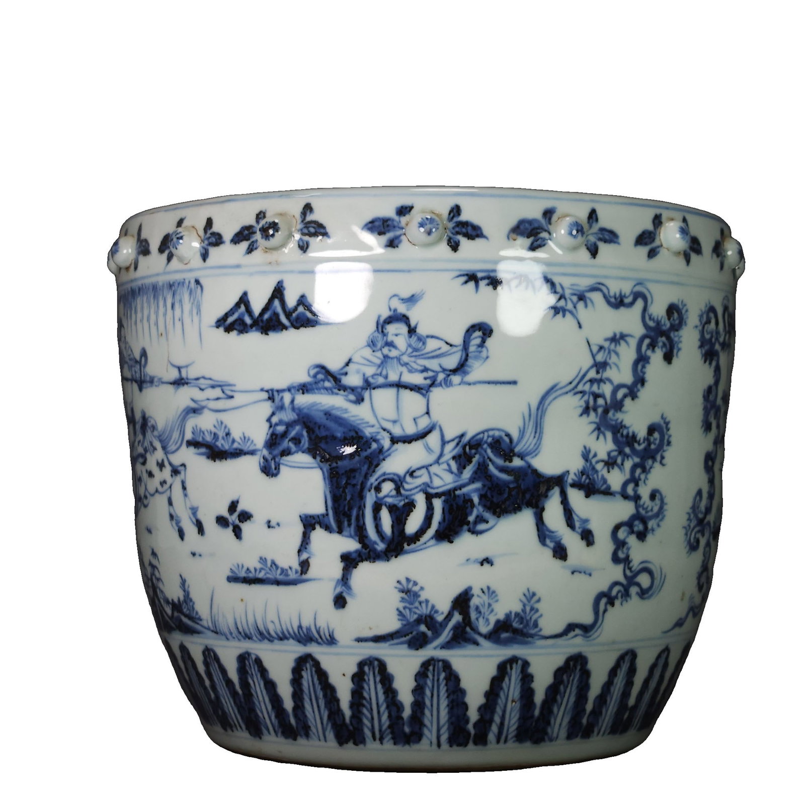Ming Dynasty Figure Scroll Jar: This Ming Dynasty figure scroll jar features a unique shape and exquisite craftsmanship, showcasing the superb skills of Ming porcelain art. Its smooth surface and warm glaze color add to its high col