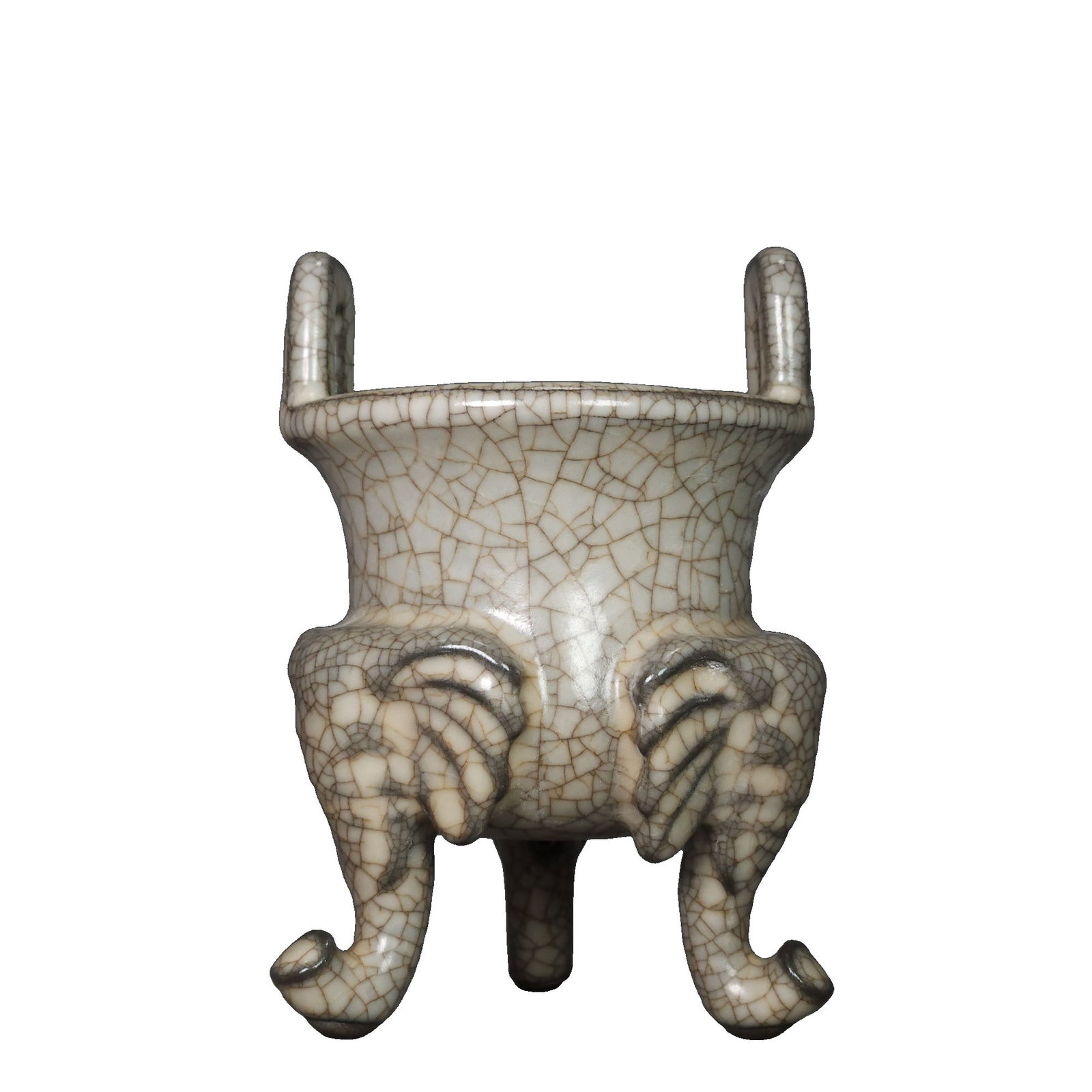 Song Dynasty Ge Kiln Tripod Incense Burner: This Song Dynasty Ge kiln tripod incense burner features a unique shape and a warm glaze color, showcasing the artistic charm characteristic of Ge kiln. The tripod design not only enhances stability b