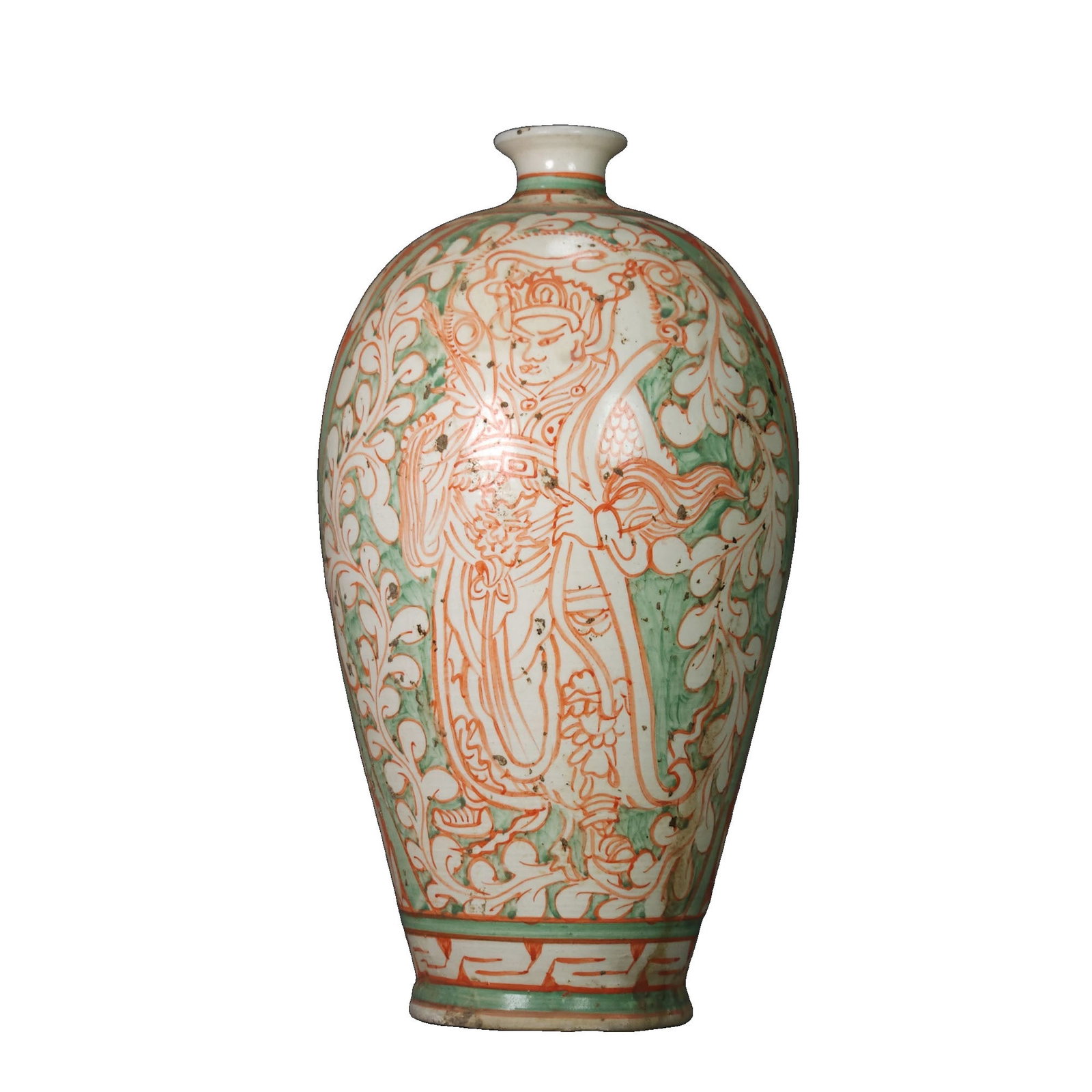 Song Dynasty Cizhou Kiln Red and Green Color Figure Meiping: This Meiping originates from the Cizhou kiln of the Song Dynasty, featuring red and green color paintings of figures. The craftsmanship is exquisite, with vibrant colors that reflect the unique charm 