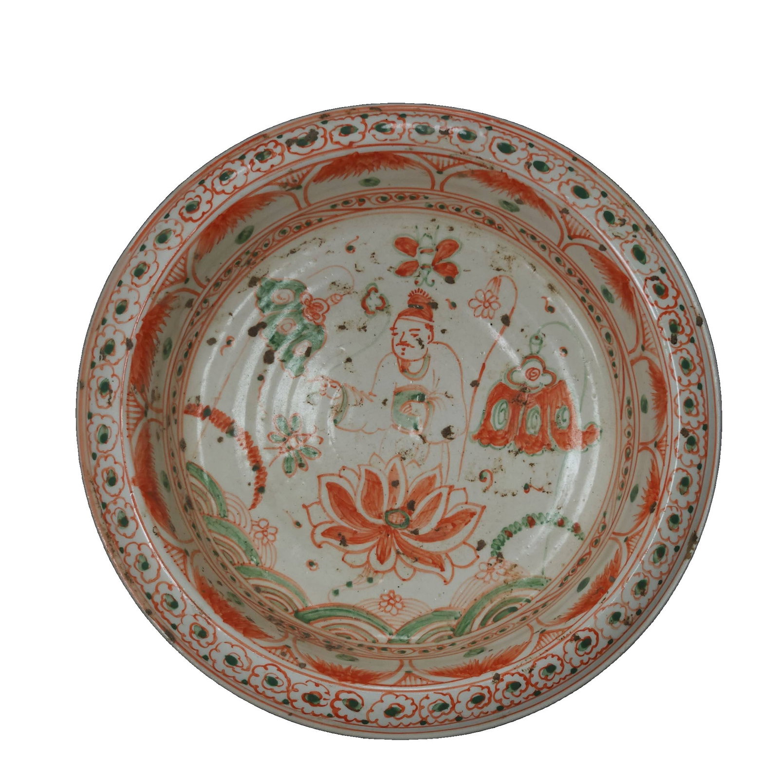 Song Dynasty Red and Green Color Figure Basin: This basin features red and green color painting of figures, showcasing the exquisite craftsmanship and delicacy of the Song Dynasty. Its vibrant colors and elegant shape possess high artistic value a