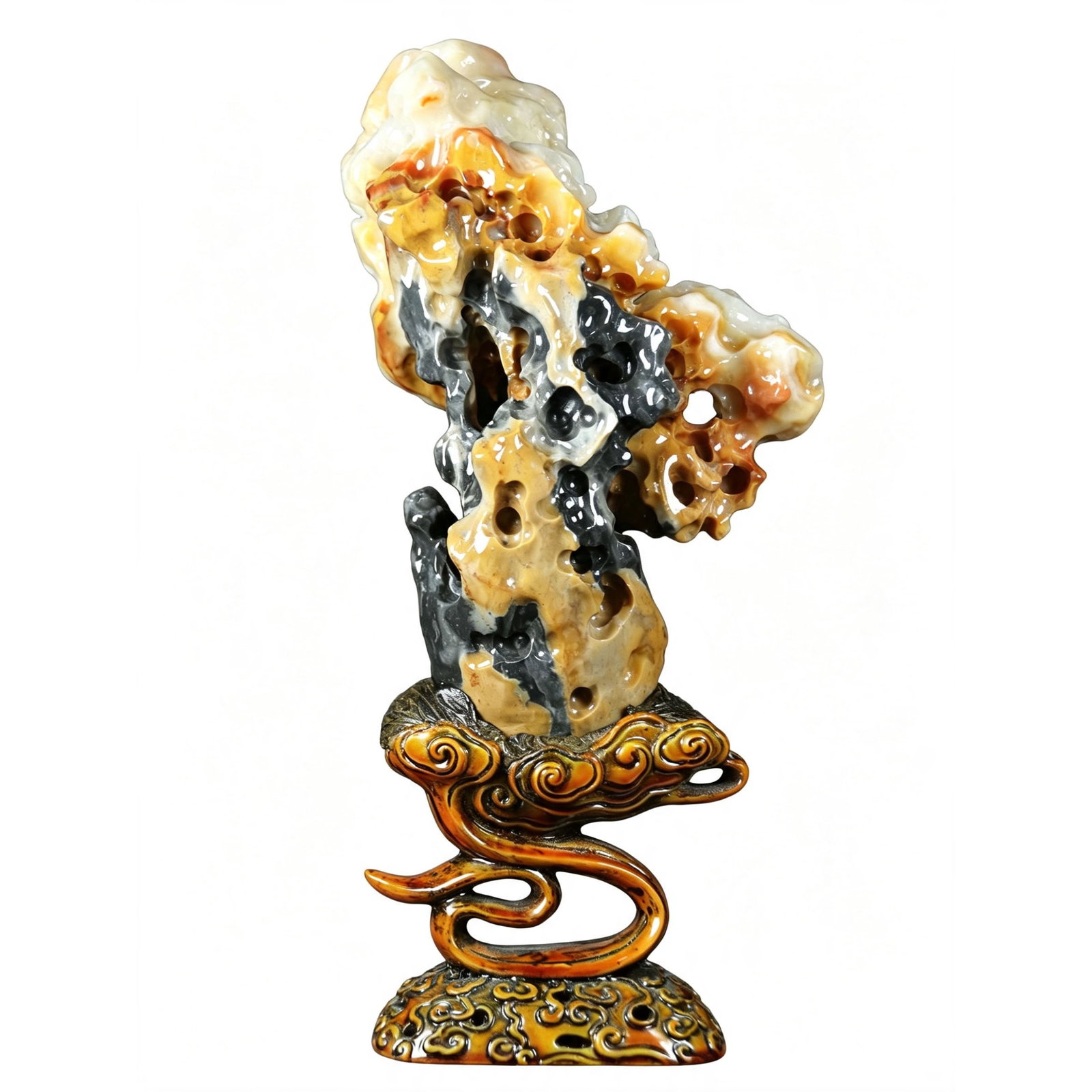Shoushan Stone Crystal Lotus Stone Carving Original Piece: This Shoushan stone crystal lotus stone carving original piece features a hard texture, fine smoothness, and vibrant colors. The hollow design and exquisite carving craftsmanship make it an excellent