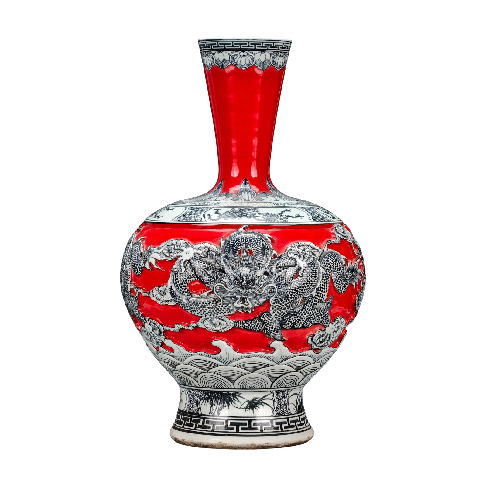 Qing Dynasty Red Glaze High Relief Dragon Pattern Bottle (1 of 10)