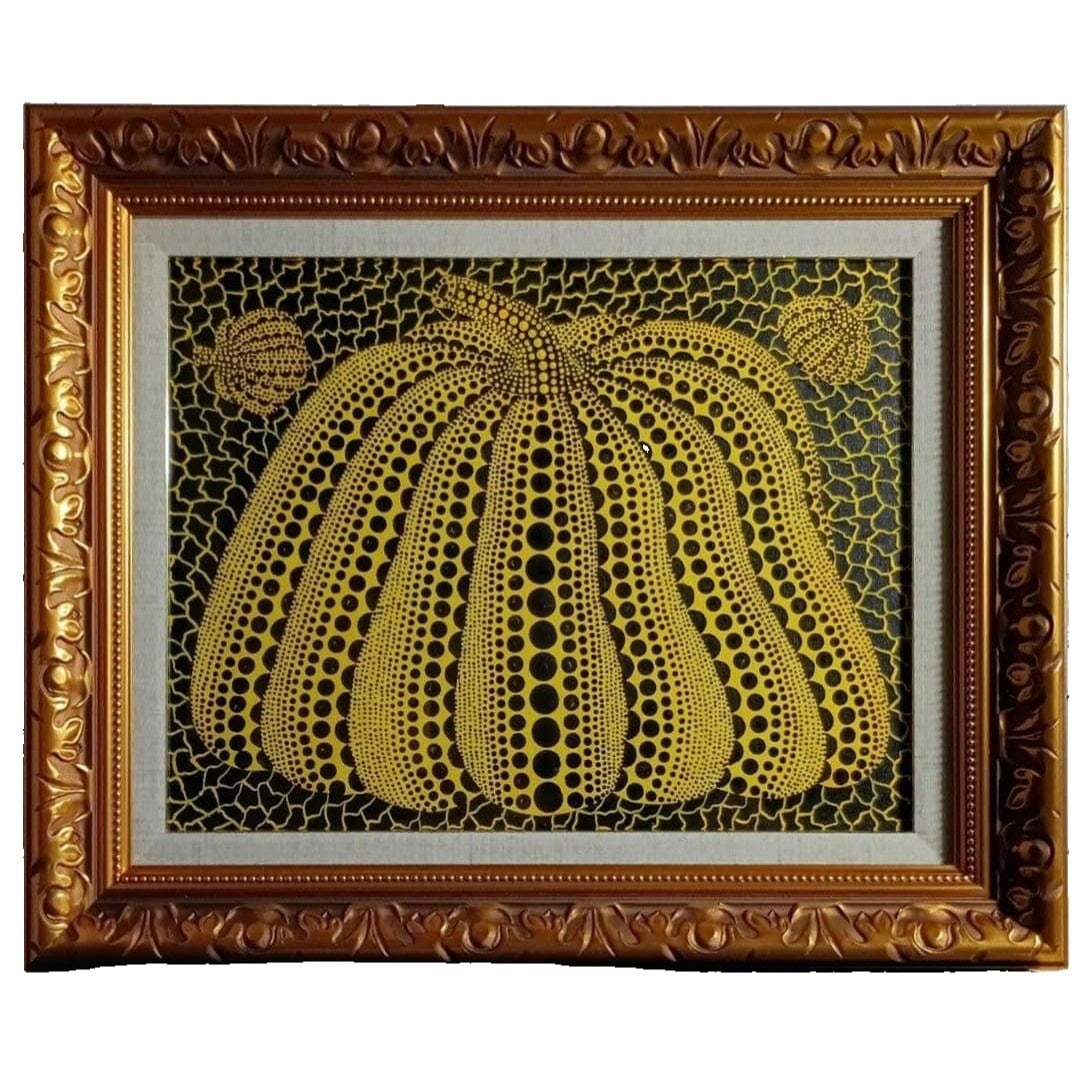 Pumpkin Painting F6 2000 Three-dimensional Work: Pumpkin Painting F6 2000 Three-Dimensional Work This is a canvas artwork themed around pumpkins. The production year is marked as "2000." The title marking can be confirmed on the reverse side. The di