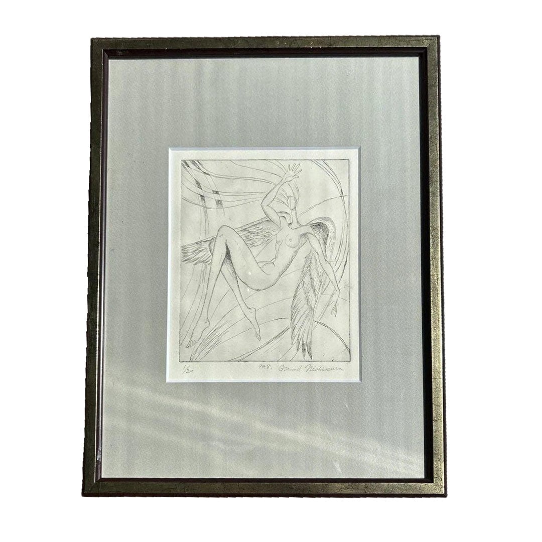 Artwork, 1993.: Artwork 1993 A limited edition artwork created by Grand Nishimura in 1993, edition 1/20, featuring the theme of an angelic female nude, with a gold-colored frame. Freight: 1.International Freight: For
