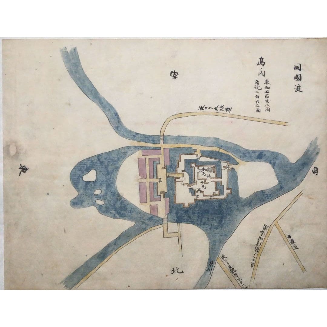 Hand-drawn Layout Map of Yodo Castle, Edo Period, Copy: Hand-drawn Layout of Yodo Castle, Edo Period Copy This is a hand-drawn layout of Yodo Castle, created during the Edo period (copy). The dimensions of the layout are approximately 36 cm in width by 27.