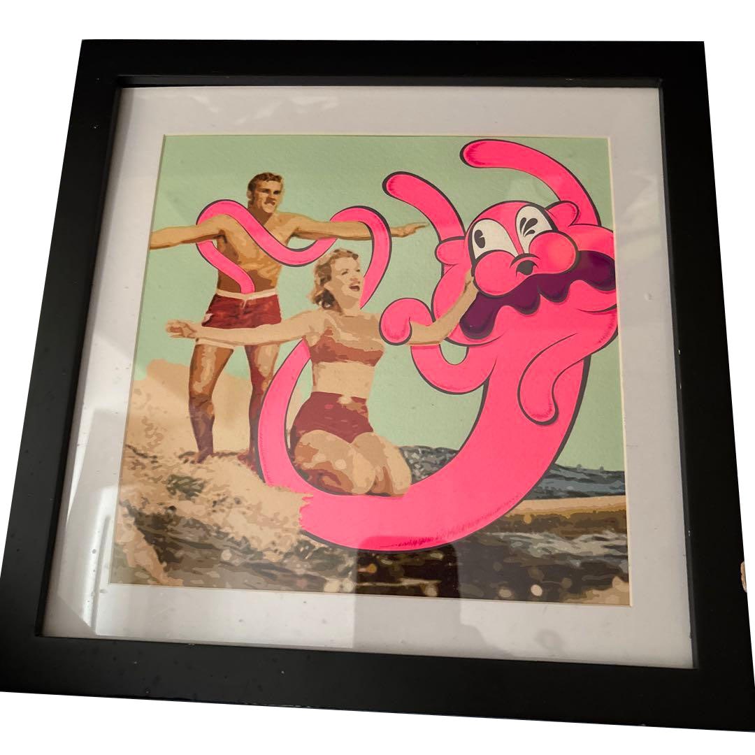 Art Print, Pop Art, Collage, Mounting: Art Print, Pop Art, Collage, Framing This is a collage art print, combining vintage character photographs with vibrant pink figures. The technique is collage art print, the style is pop art, and the f
