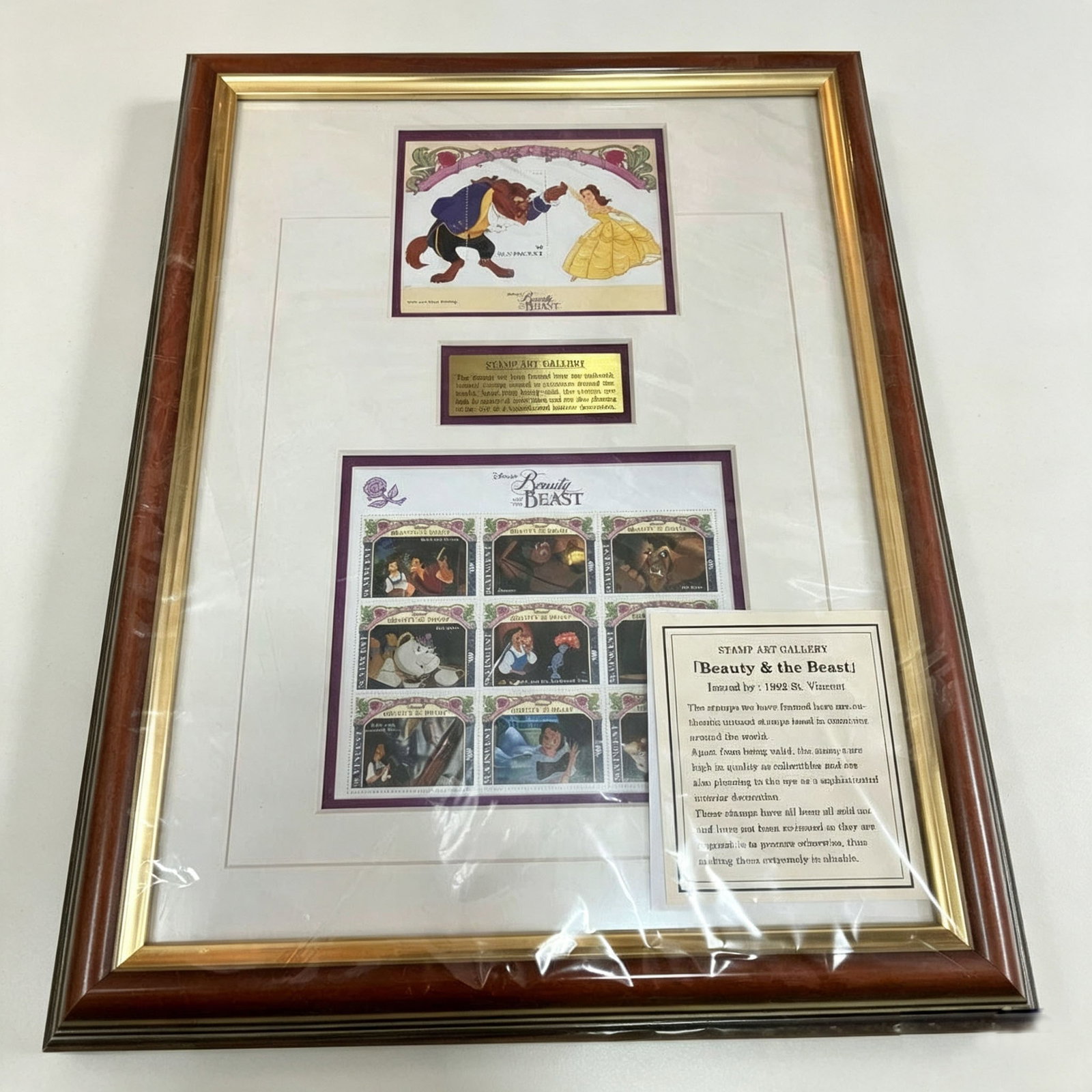 Stamp Art Gallery: Beauty and the Beast Disney Stamp: Stamp Art Gallery: Beauty and the Beast Disney Stamp This is a Disney Beauty and the Beast stamp. It was opened for photography but never displayed, preserved in a box, and kept at home, thus it remai