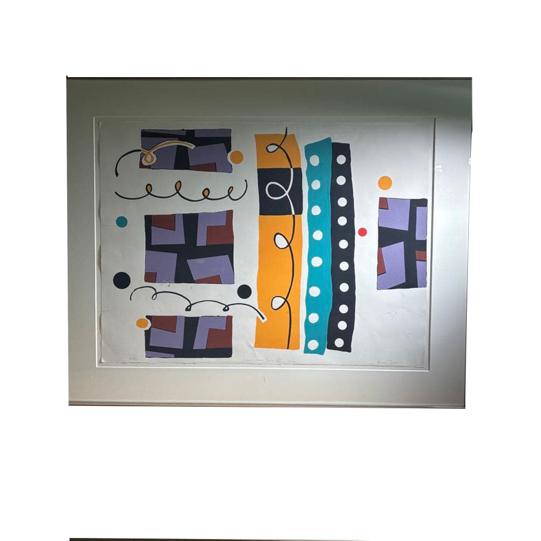 Harvey Daniels abstract painting print antique item curio painting artwork: Harvey Daniels abstract painting print antique curios painting artwork This is a modern art lithograph titled Chapel Mews Suite VI 'Mode', created by the artist Harvey Daniels, with a limited edition