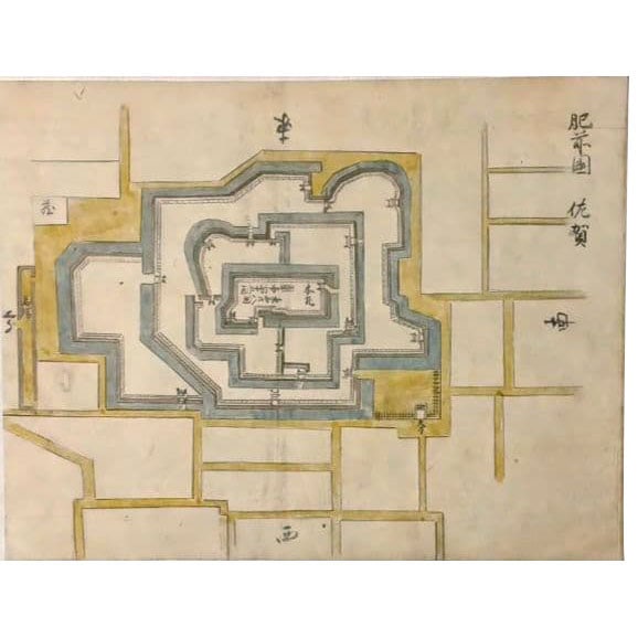 Hand-drawn Map of Saga Castle in Hizen Province, Edo Period Copy: Hand-drawn Map of Saga Castle in Hizen Province, Edo Period Copy This is a hand-drawn map of the layout of Saga Castle in Hizen Province. The work dates back to the Edo period. The dimensions of the