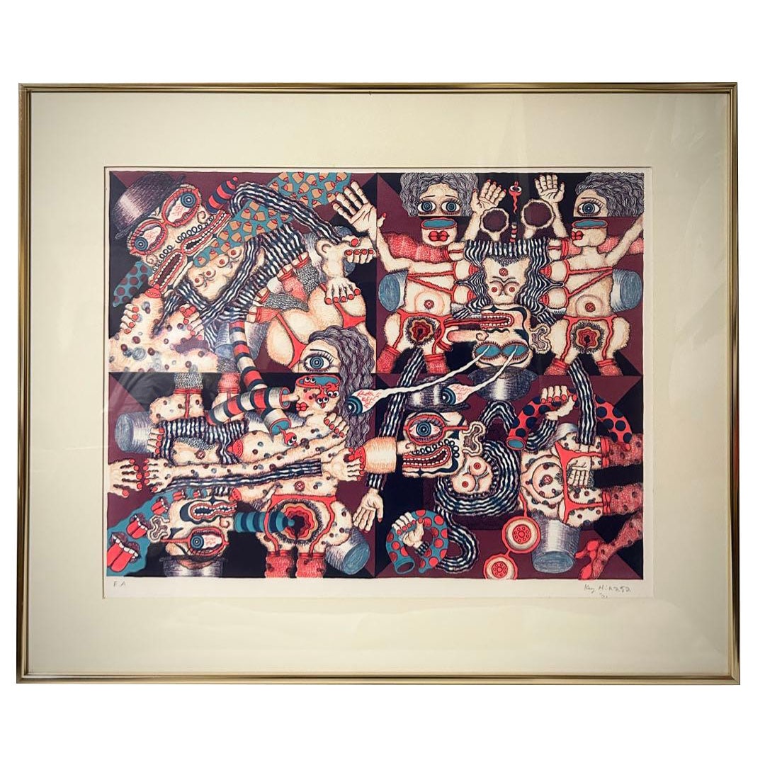 Hiraga Kiyoshi lithograph EA 1971 signed original work: Hiraga Kei lithograph EA 1971 signed original work Hiraga Kei lithograph "The Elegant Life of Mr. H" EA 1971 signed original work. Frame dimensions approximately 74 cm in width and 61.5 cm in height.