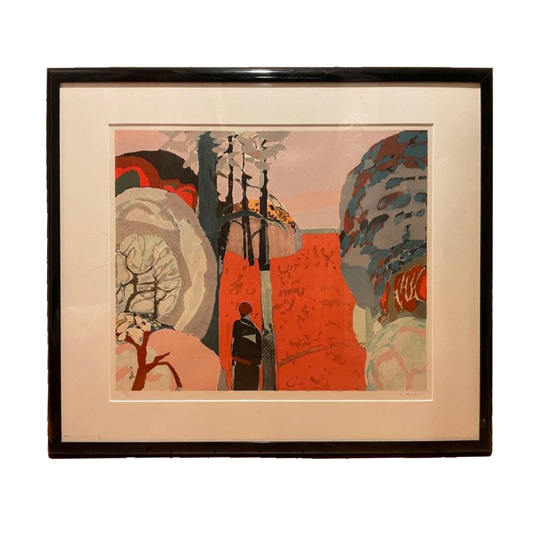 Gabriel Godard, "Expansive View of Rocks": Gabriel Godard, "Vast View of Rocks," lithograph, edition 170/180, dimensions 75 x 90 cm, accompanied by a certificate of authenticity. Gabriel Godard was born on April 28, 1933, in Dreux, France. Man