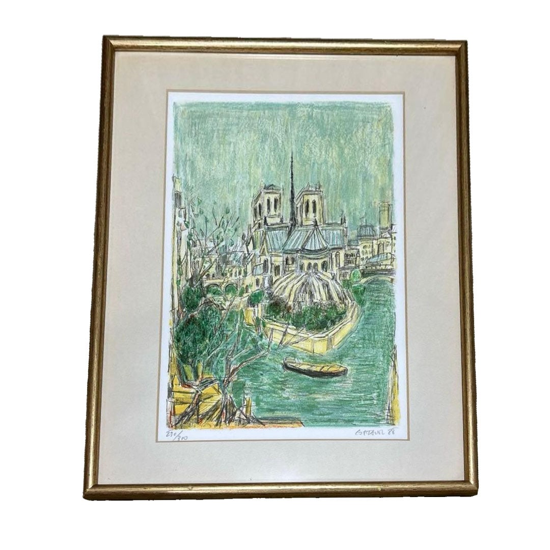 Andr Cottavoz, "View of the Seine River," lithograph, with autograph signature, French master, (1 of 4)