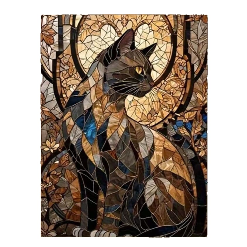 Print Poster: Cat in Stained Glass Style, Canvas Print: Print Poster of a Cat in Stained Glass Style Canvas Print This is an artwork depicting a cat in a stained glass style. It is printed on canvas, with dimensions approximately 40*30cm. Poster only,