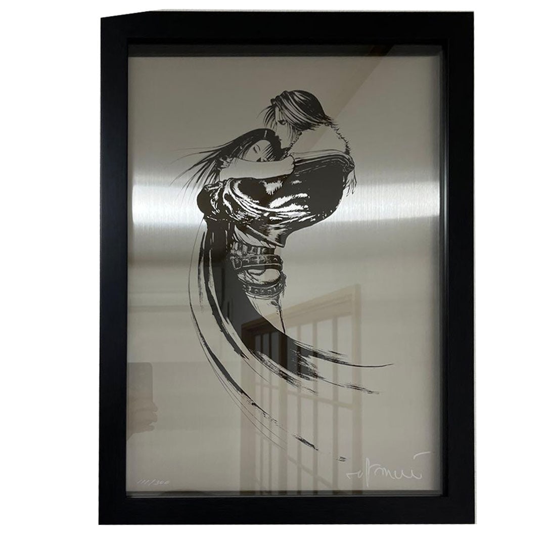 Amano Yoshitaka Infinite METAL FF8: Yoshitaka Amano Infinite METAL FF8 This is a print created by Yoshitaka Amano, featuring the title logo of Final Fantasy 8, printed on a metal plate. It is one of a limited edition of 300 pieces, acco