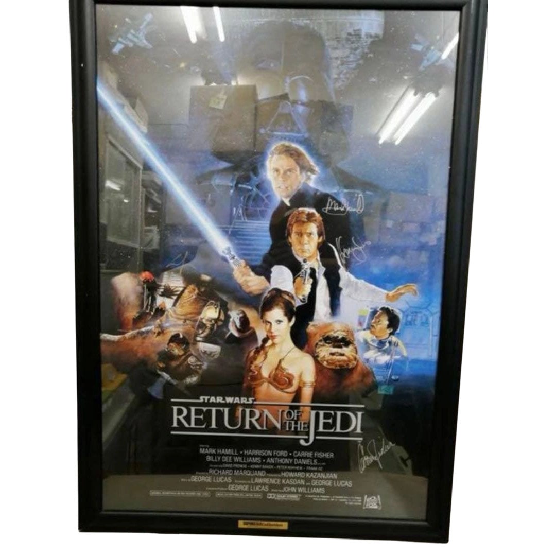 Certificate: Star Wars: Return of the Jedi Autographed Poster: Certificate of Authenticity: Star Wars: Return of the Jedi Autographed Poster This is a visual poster of Star Wars: Return of the Jedi, featuring the autographs of four main actors. The signatures inc