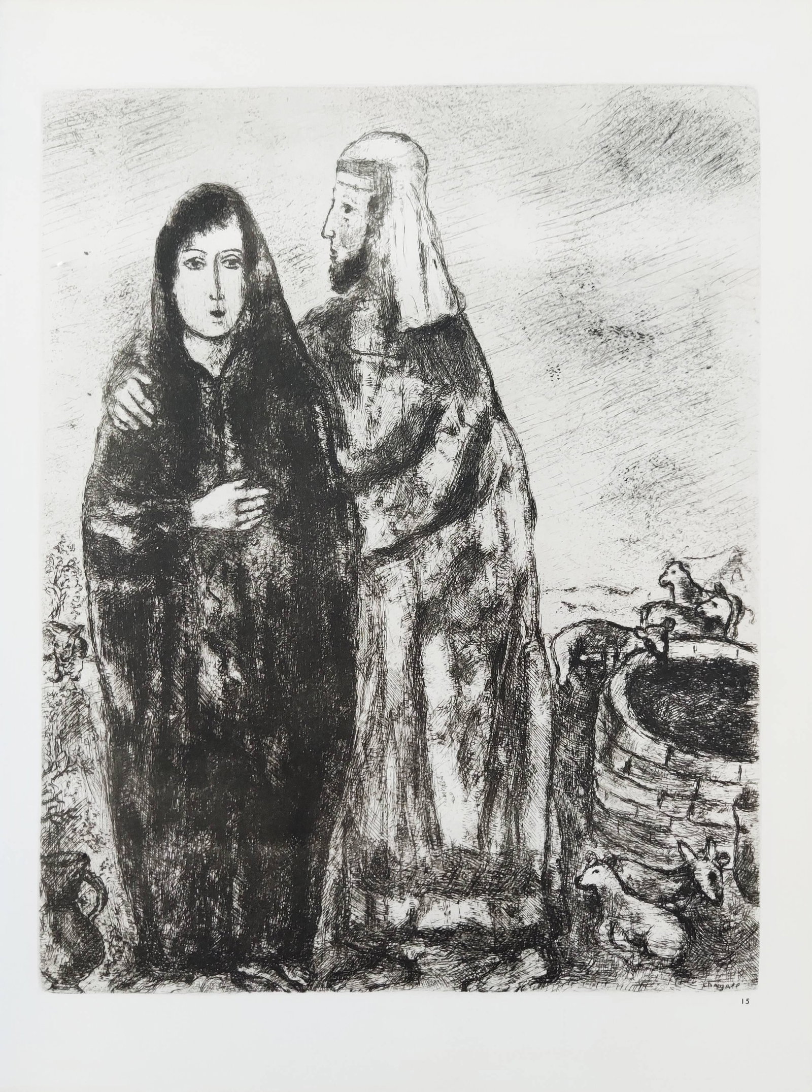 Marc Chagall - The meeting of Jacob and Rachel at the well. (GENESIS 29: 7-10). Jacob wrestles with (1 of 2)