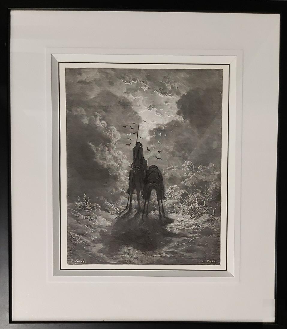 Gustave Dore - Woodcut for Don Quixote: Gustave DorÃ© - Woodcut for Don Quixote, 1868 The woodcut was created for an 1868 edition of Miguel de Cervantesâ€™ Don Quixote Don Quijote on Rocinante, Sancho on stakes en Sierra Morena Dimen