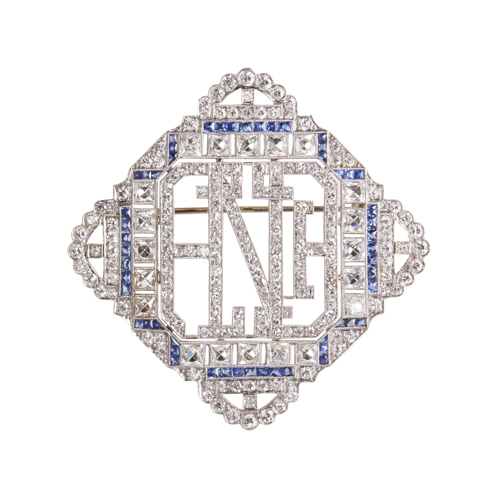 Art Deco Platinum Diamond & Sapphire Brooch (1 of 4)
